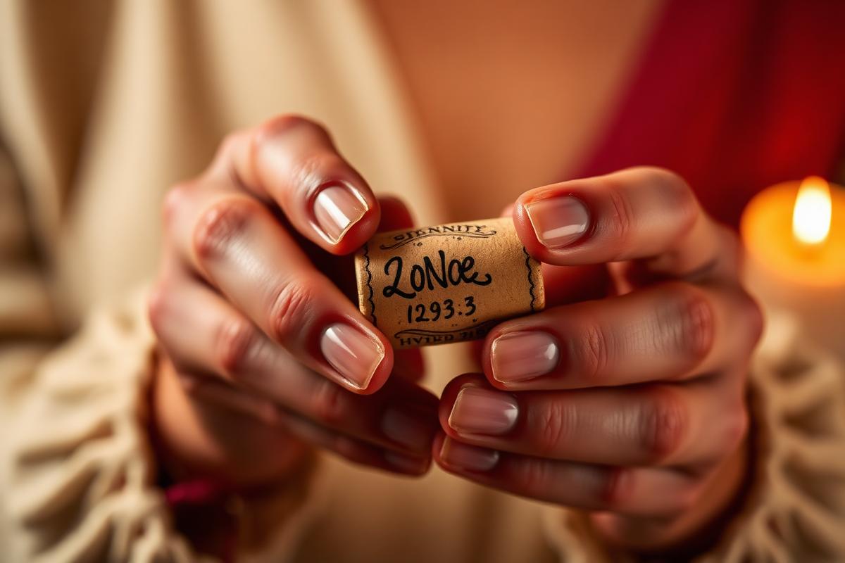 Hands holding a labeled cork